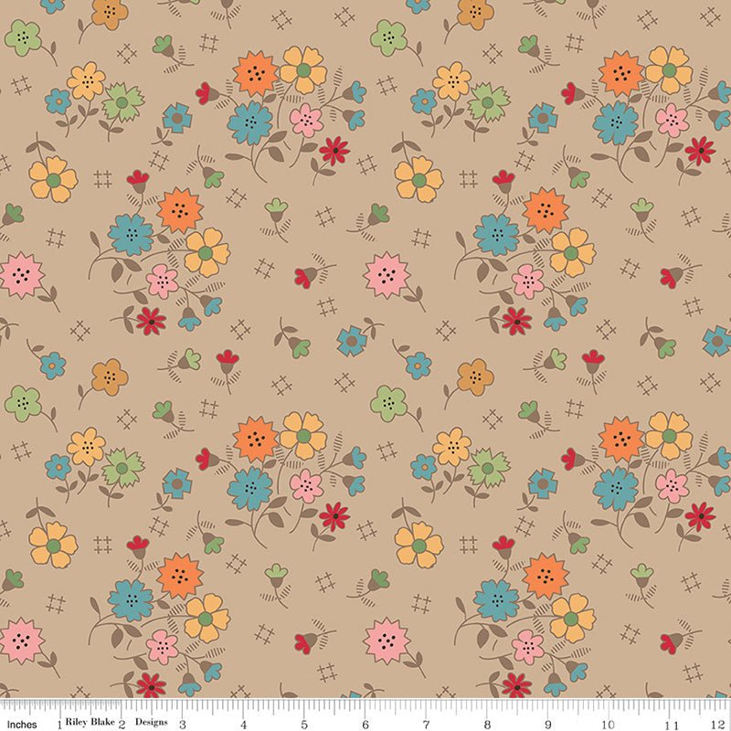 108" Wide Quilt Backing Autumn Floral Tea Dye from Riley Blake 3 YARD CUT by Riley Blake