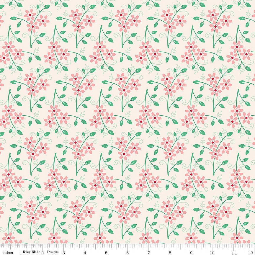 108" Wide Quilt Backing Berry & Sage Bouquet Latte from Riley Blake 3 YARD CUT by Riley Blake