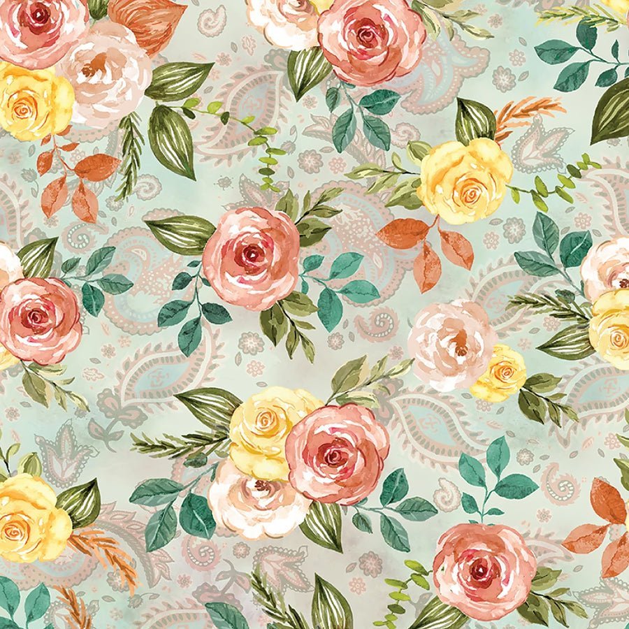 108" Wide Quilt Backing Country Time Roses Seafoam from Benartex 3 YARD CUT by Benartex