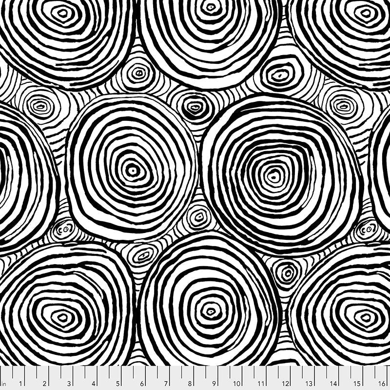 108" Wide Quilt Backing Kaffe Fassett Collective Onion Rings Black from Free Spirit 3 YARD CUT by Free Spirit