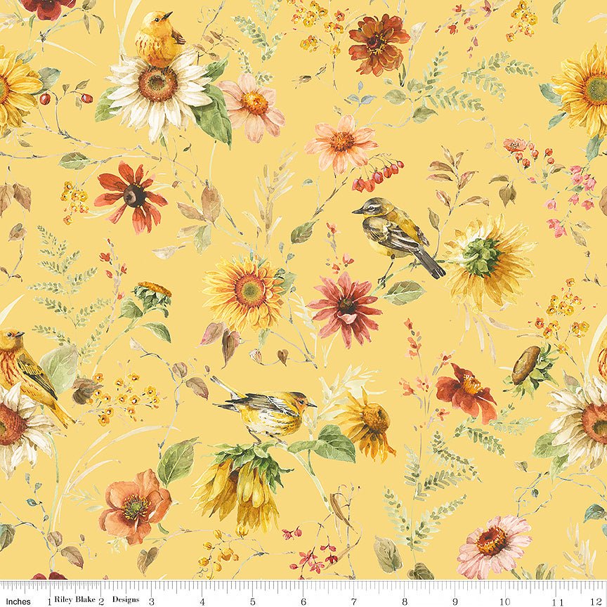 108" Wide Quilt Backing Sunflower Whispers Prairie Yellow from Riley Blake 3 YARD CUT by Riley Blake