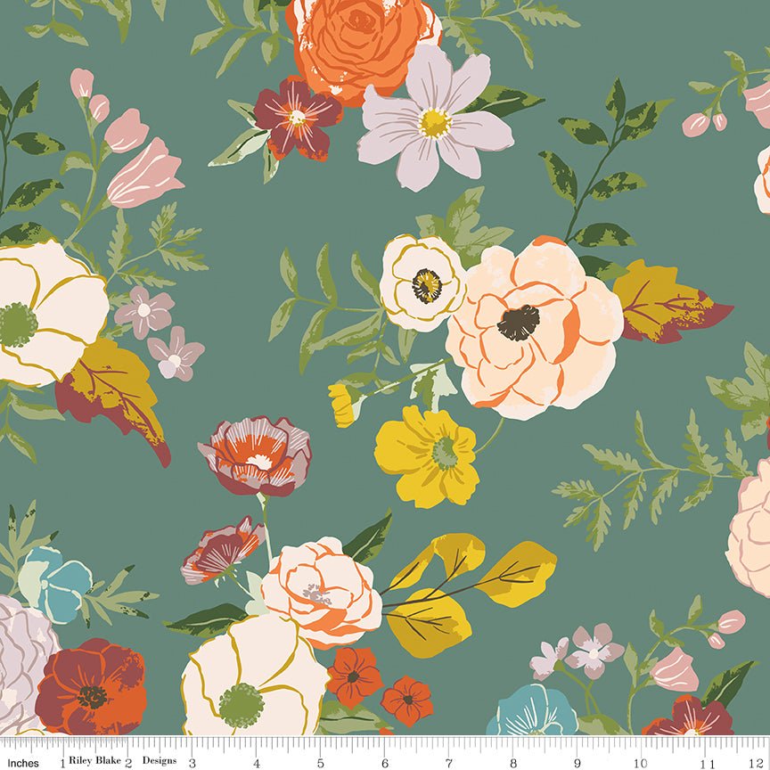 108" Wide Quilt Backing Winged Medley Floral Teal from Riley Blake 3 YARD CUT - Riley Blake from Fort Worth Fabric Studio