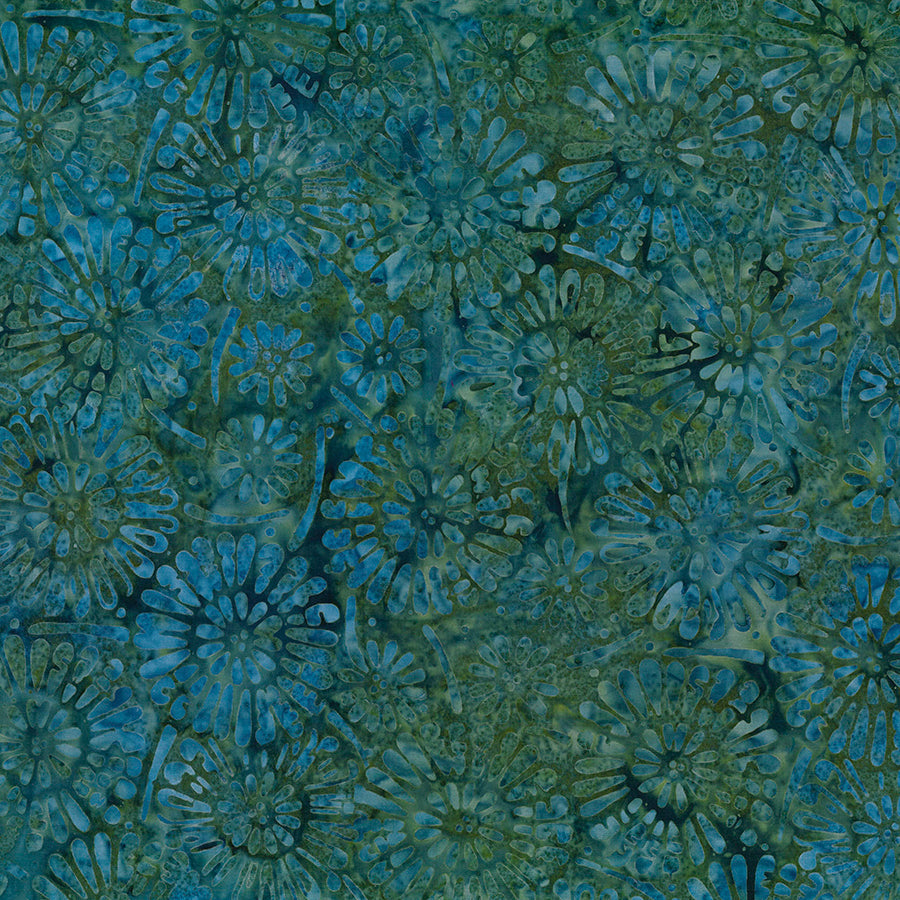 Wilmington Shoreline Batiks Flower Burst Dark Green 1 Yard Cut