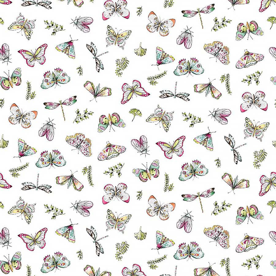 Northcott From Paris With Love Butterflies White Multi 1 Yard Cut