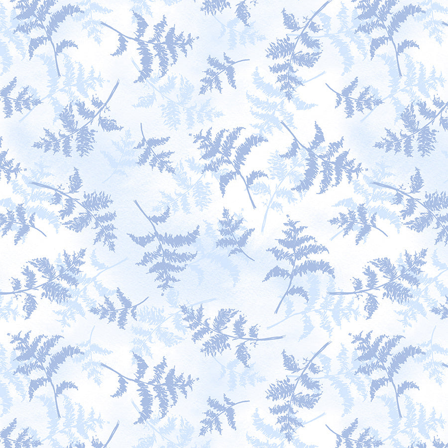 Wilmington Dreaming in Blue Fern Toss White 1 Yard Cut
