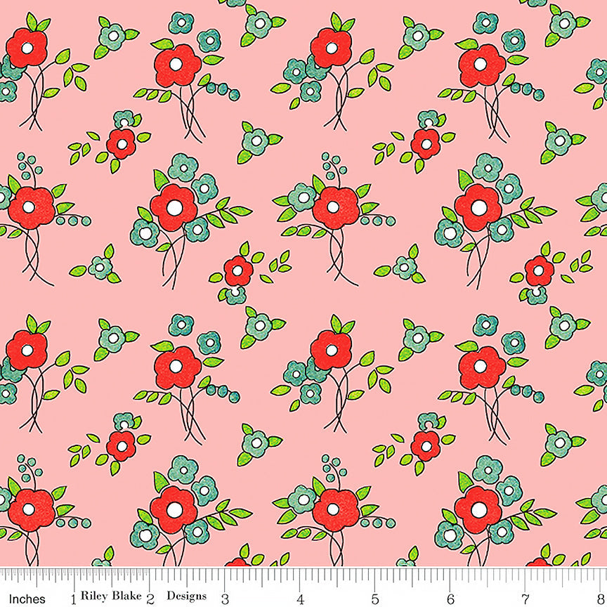Riley Blake Take Heart Floral Pink 1 Yard Cut