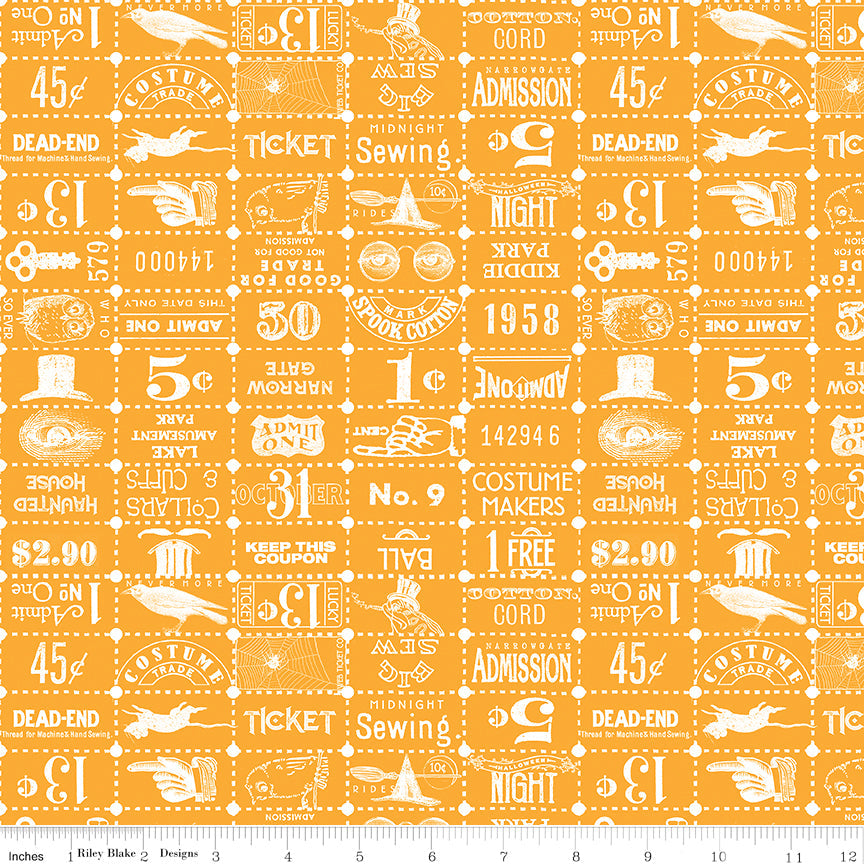 Riley Blake Costume Maker's Act II Ticket Grid Orange 1 Yard Cut