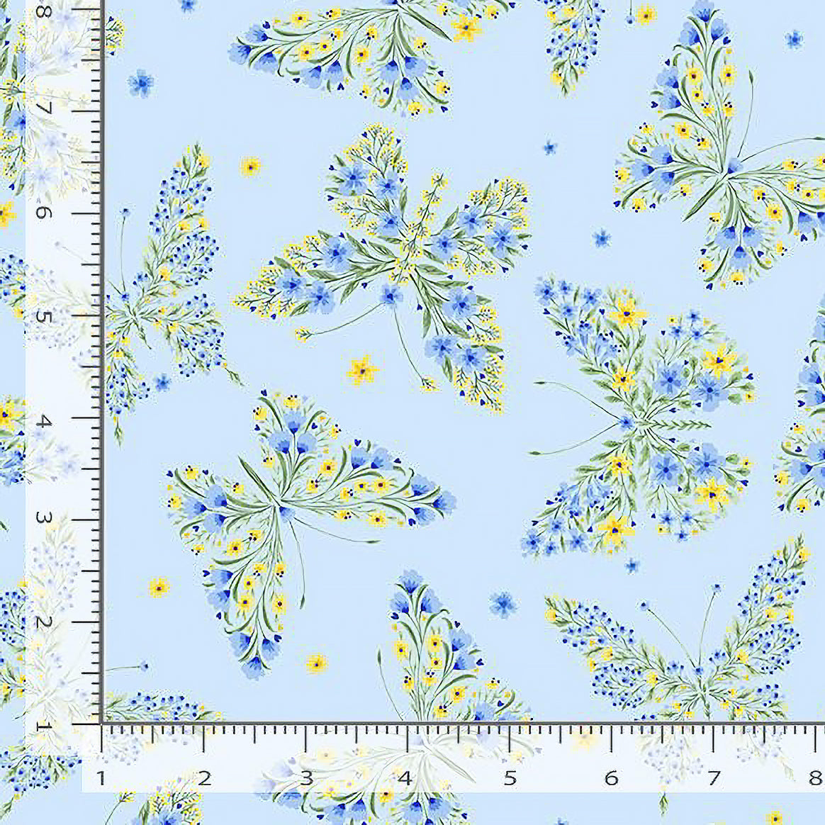 Timeless Treasures Bee & Bee Kind Floral Butterflies Sky 1 Yard Cut