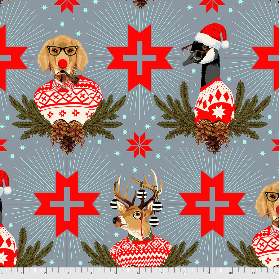 Free Spirit Holiday Homies Flannel Buck Buck Goose Blue Spruce 1 Yard Cut