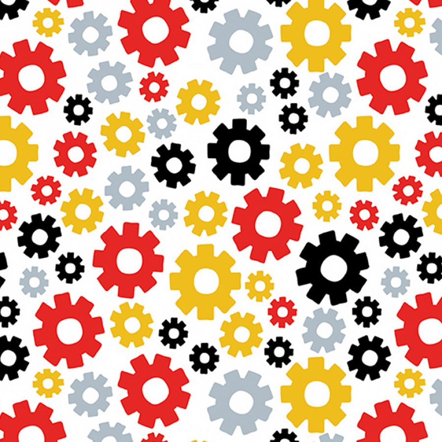 Benartex Little Builder Little Gears White 1 Yard Cut - Benartex from Fort Worth Fabric Studio