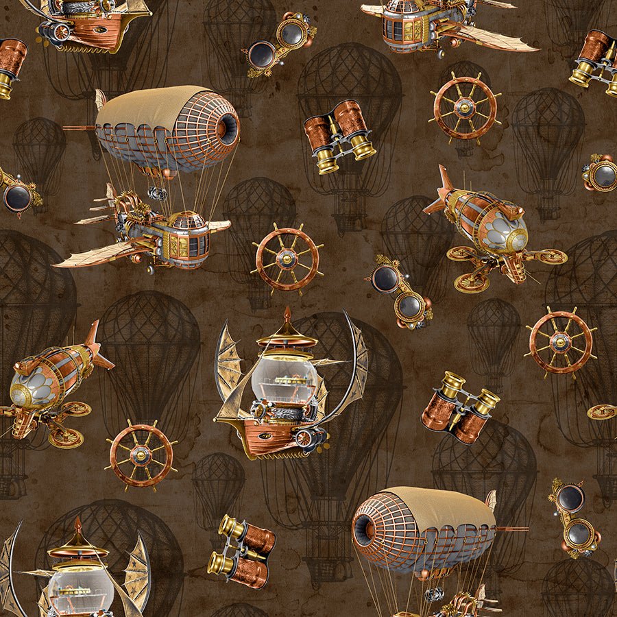 Blank Full Steam Ahead Airships Brown 1 Yard Cut by Blank Quilting