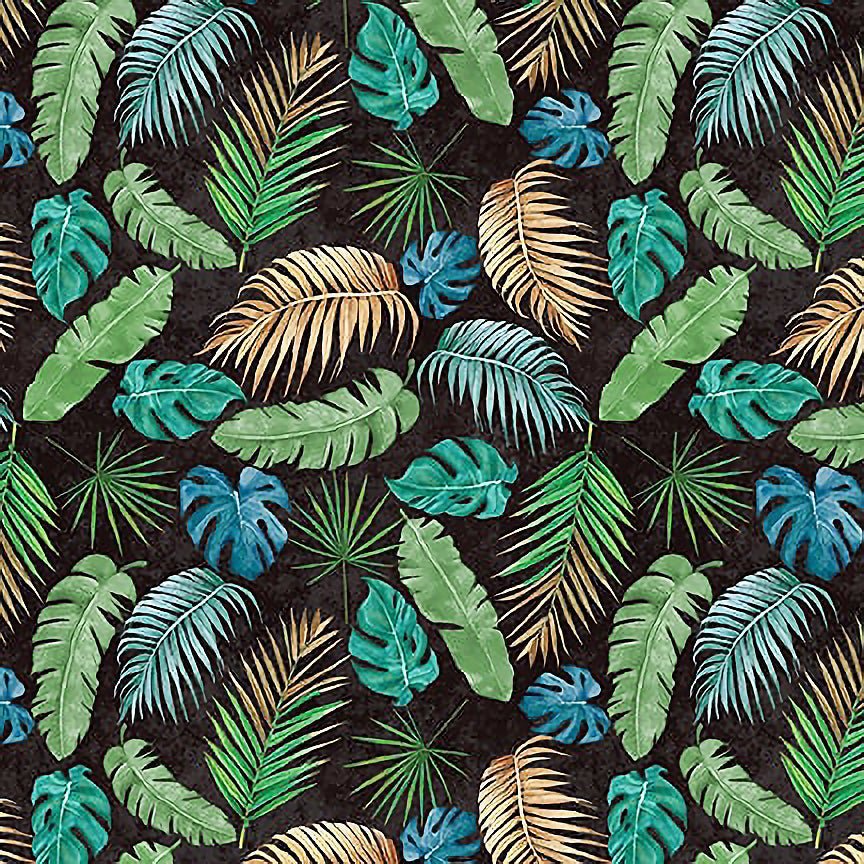Blank Safari Sights Leaves Black 1 Yard Cut by Blank Quilting