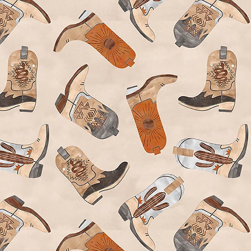 Blank Western Boho Baby Cowboy Boots Tan 1 Yard Cut by Blank Quilting