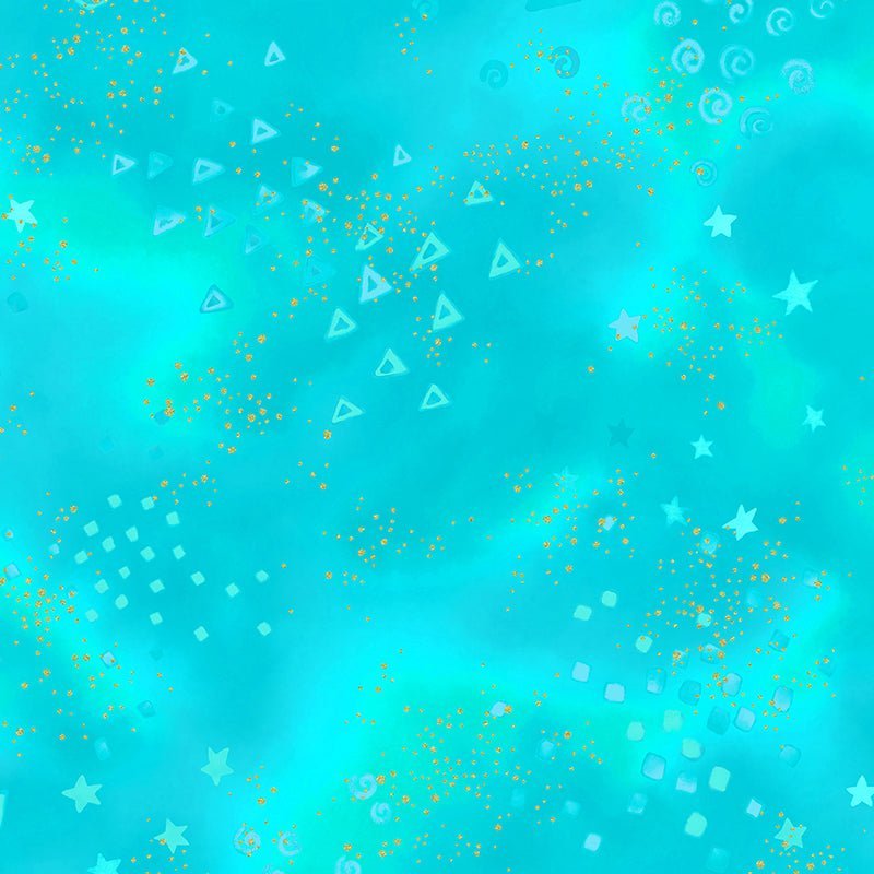 Clothworks Laurel Burch Basic Glitter Aqua Gold 1 Yard Cut by Clothworks