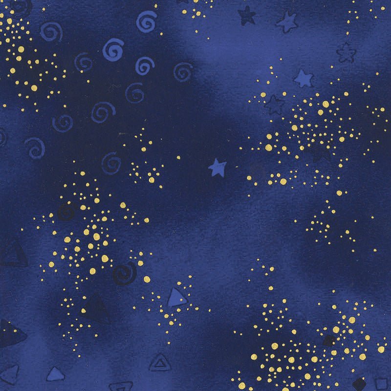 Clothworks Laurel Burch Basic Glitter Royal Blue Gold Metallic 1 Yard Cut by Clothworks