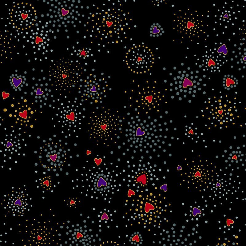 Clothworks Laurel Burch Basic Heart Black Gold Metallic 1 Yard Cut by Clothworks