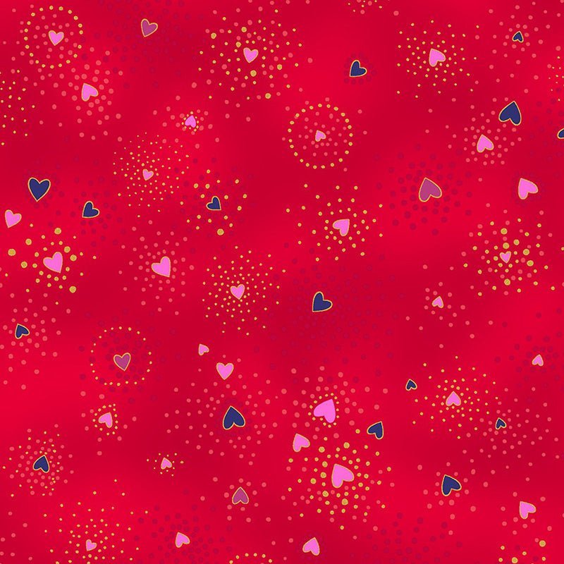 Clothworks Laurel Burch Basic Heart Light Red Gold Metallic 1 Yard Cut by Clothworks