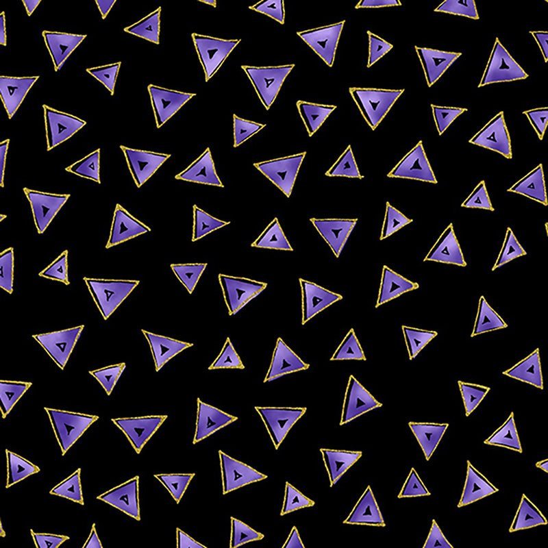 Clothworks Laurel Burch Basic Triangle Black Gold Metallic 1 Yard Cut by Clothworks