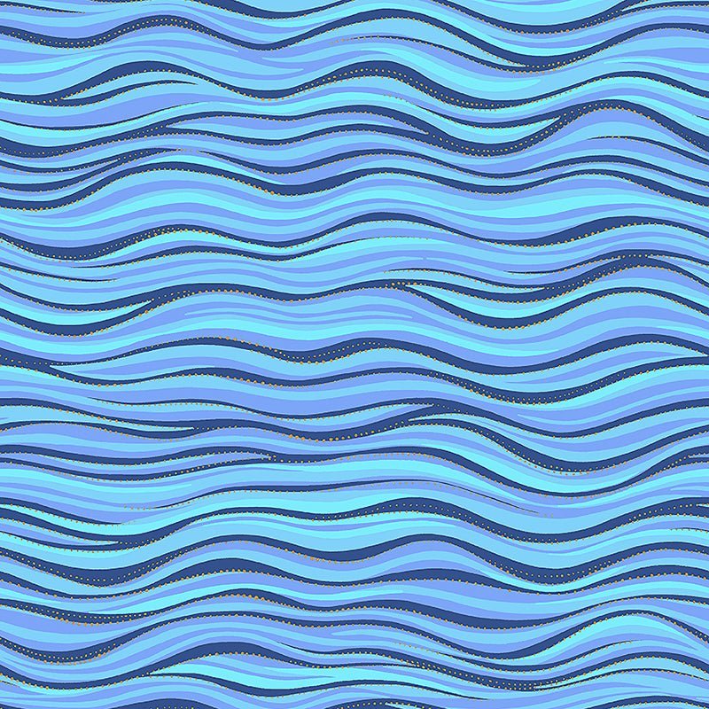 Clothworks Laurel Burch Basic Wave Dark Blue Gold Metallic 1 Yard Cut by Clothworks