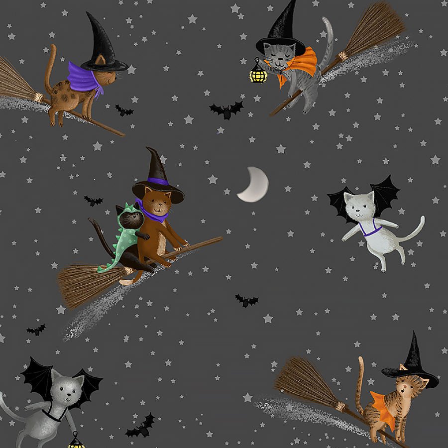 Dear Stella Purranormal Meowgical Charcoal 1 Yard Cut by Dear Stella