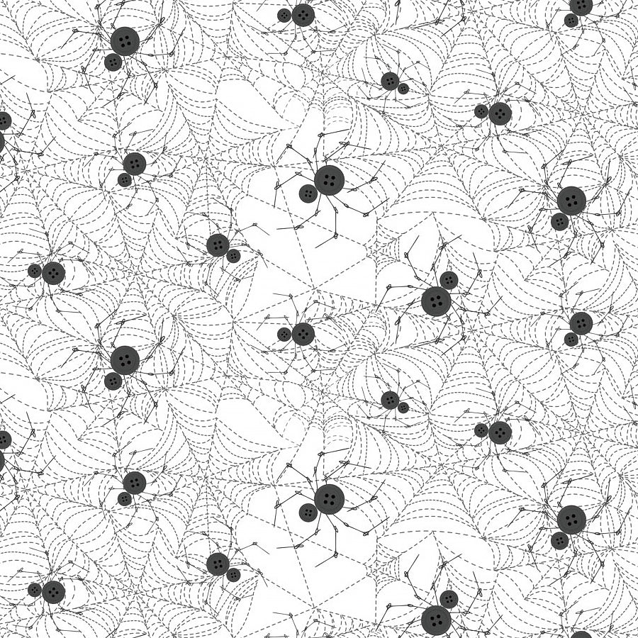 FIGO Mr. Bones Sews Spiders White 1 Yard Cut by Figo Fabrics