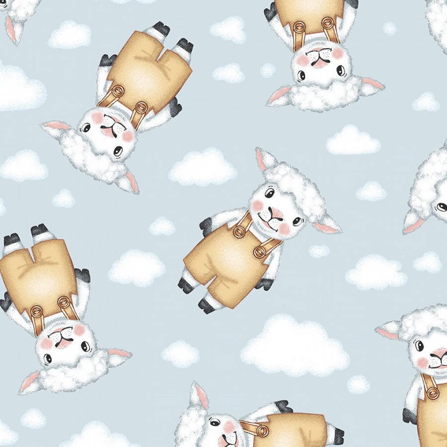 Henry Glass Boho Buddies Lambs Light Blue 1 Yard Cut by Henry Glass