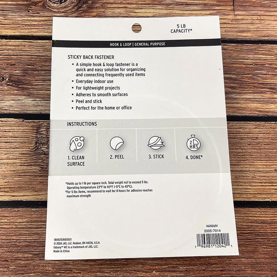 Hook & Loop Sticky Back Fastener White ¾" x 5' by Fabany - Fabany from Fort Worth Fabric Studio