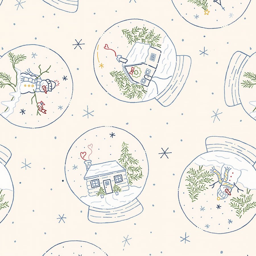 Marcus Snowman's Village Snow Globes Cream 1 Yard Cut by Marcus Fabrics