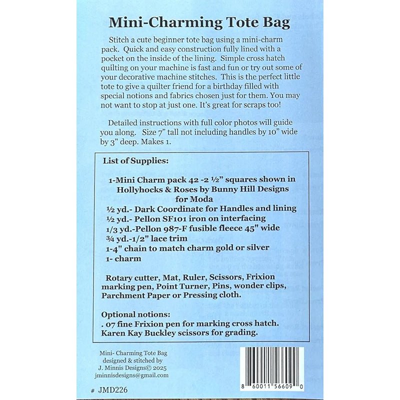 Mini-Charming Tote Bag Pattern by J. Minnis Designs - J. Minnis Designs from Fort Worth Fabric Studio