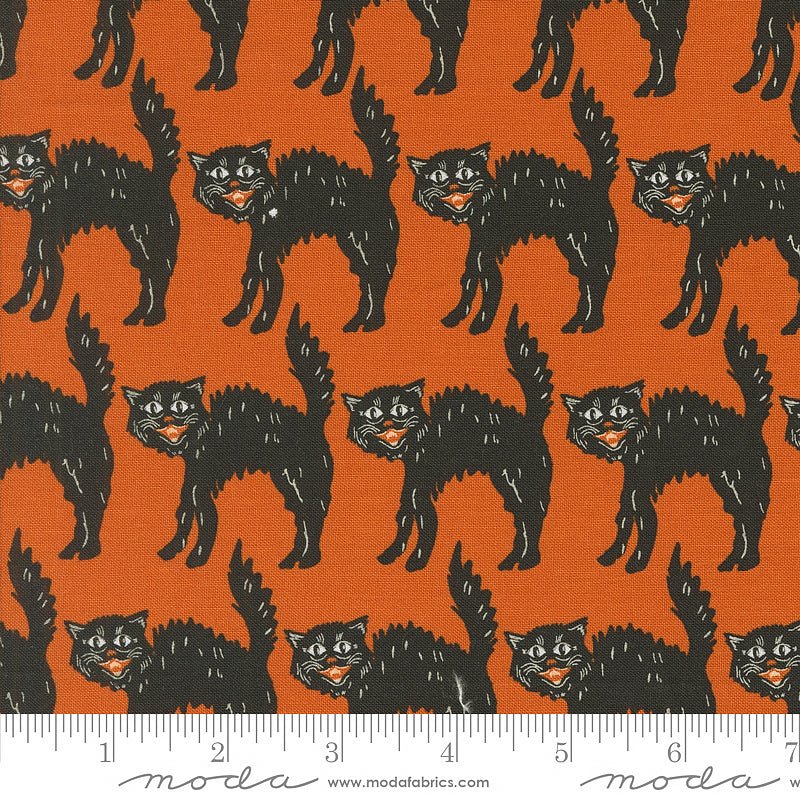 Moda Home Sweet Haunt Black Cats Rust 1 Yard Cut - Moda from Fort Worth Fabric Studio