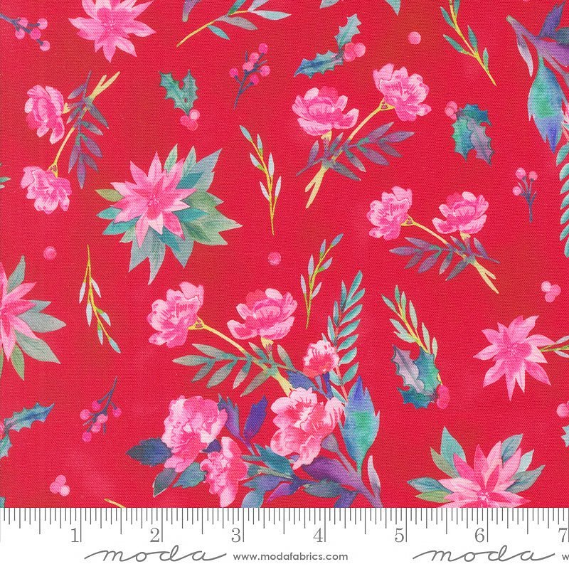Moda Love & Cheer Bouquet Florals Berry 1 Yard Cut by Moda