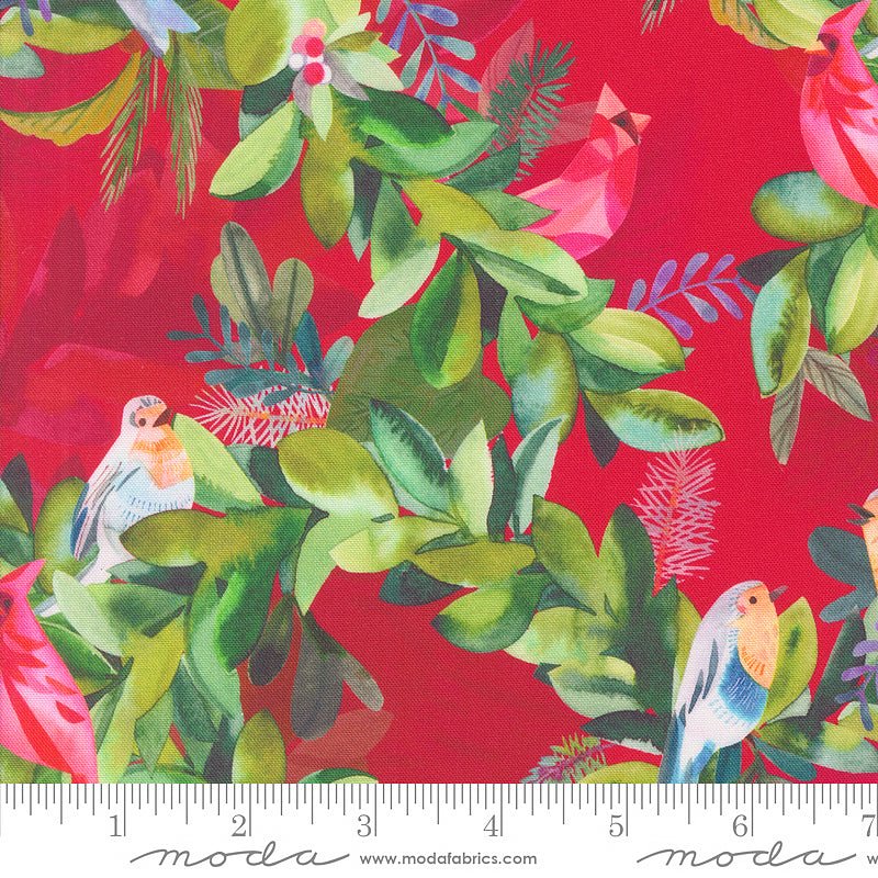 Moda Love & Cheer Garland Birds Berry 1 Yard Cut by Moda