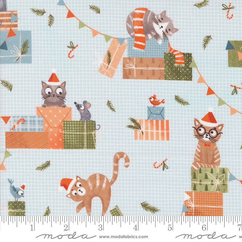 Moda Purrfect Christmas Cats & Birds Frost 1 Yard Cut by Moda