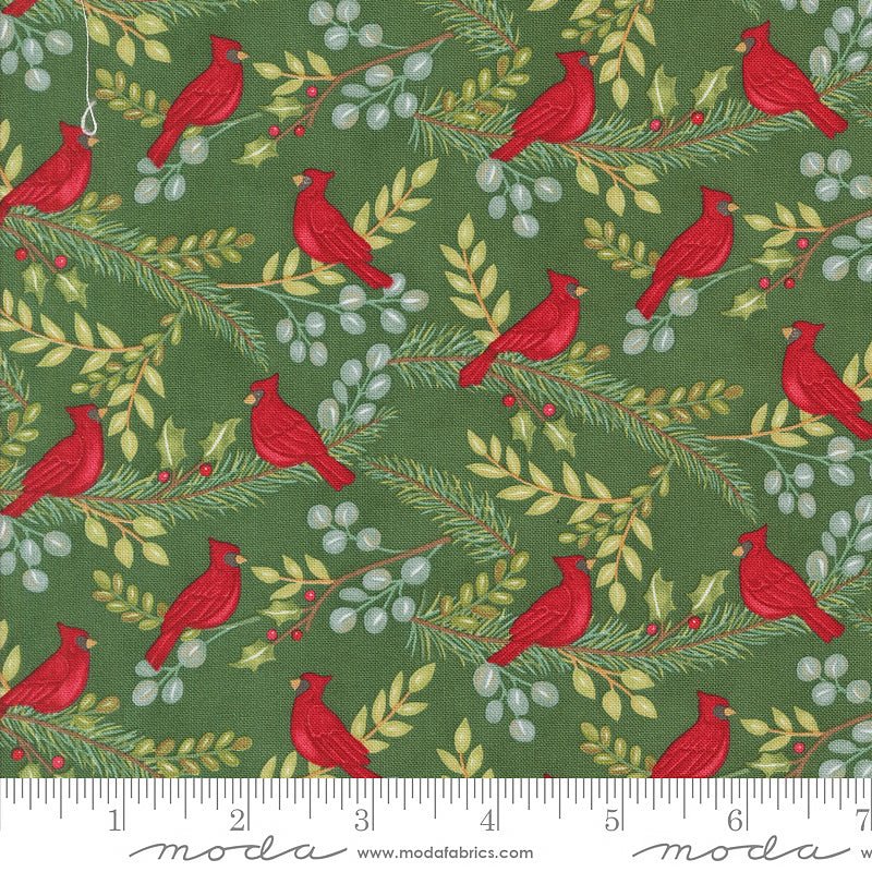 Moda Winter Friends Cardinals in Trees Spruce 1 Yard Cut by Moda