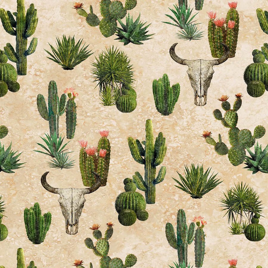 Northcott Stonehenge Sedona Spirit Cactus & Skulls Beige/Multi 1 Yard Cut by Northcott