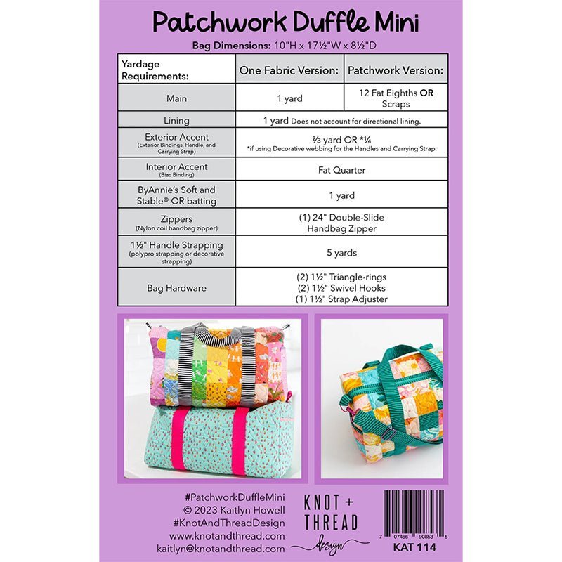 Patchwork Duffle Mini Pattern by Knot + Thread Design by Knot + Thread Design