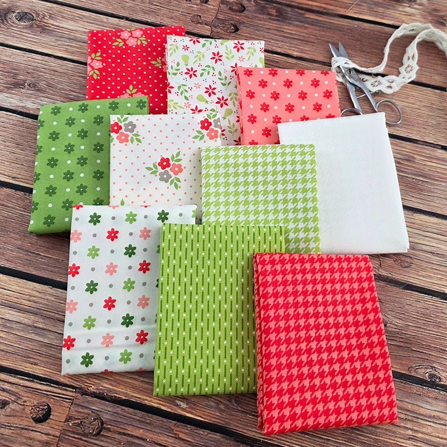 Poinsettia & Pear Fat Quarter Bundle from Moda 10 Prints by Moda