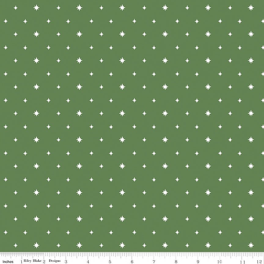 Riley Blake Charming Christmas Stars Green 1 Yard Cut by Riley Blake
