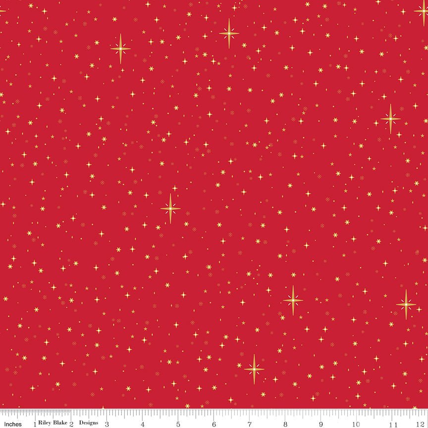 Riley Blake Christmas Wishes Starry Sky Red 1 Yard Cut by Riley Blake