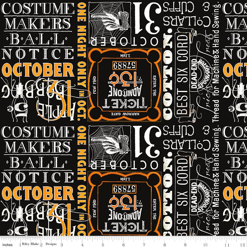 Riley Blake Costume Maker's Act II Ticket Text Black 1 Yard Cut by Riley Blake