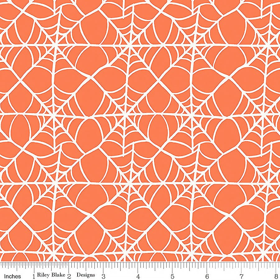 Riley Blake Hey Pumpkin Webs Orange 1 Yard Cut by Riley Blake