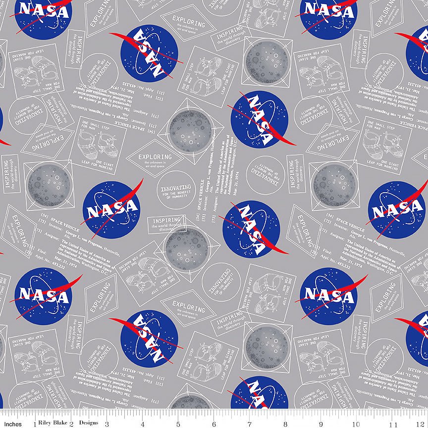 Riley Blake Outer Space Moon Boots Gray 1 Yard Cut - Riley Blake from Fort Worth Fabric Studio