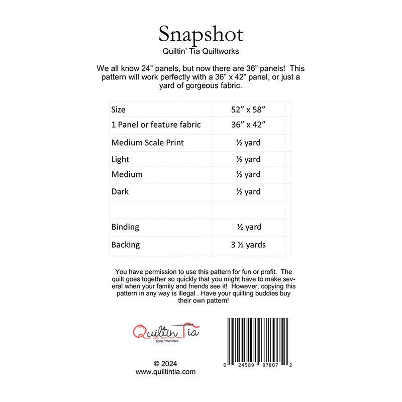 Snapshot Panel Quilt Pattern by Quiltin' Tia Quiltworks by Quiltin' Tia Quiltworks