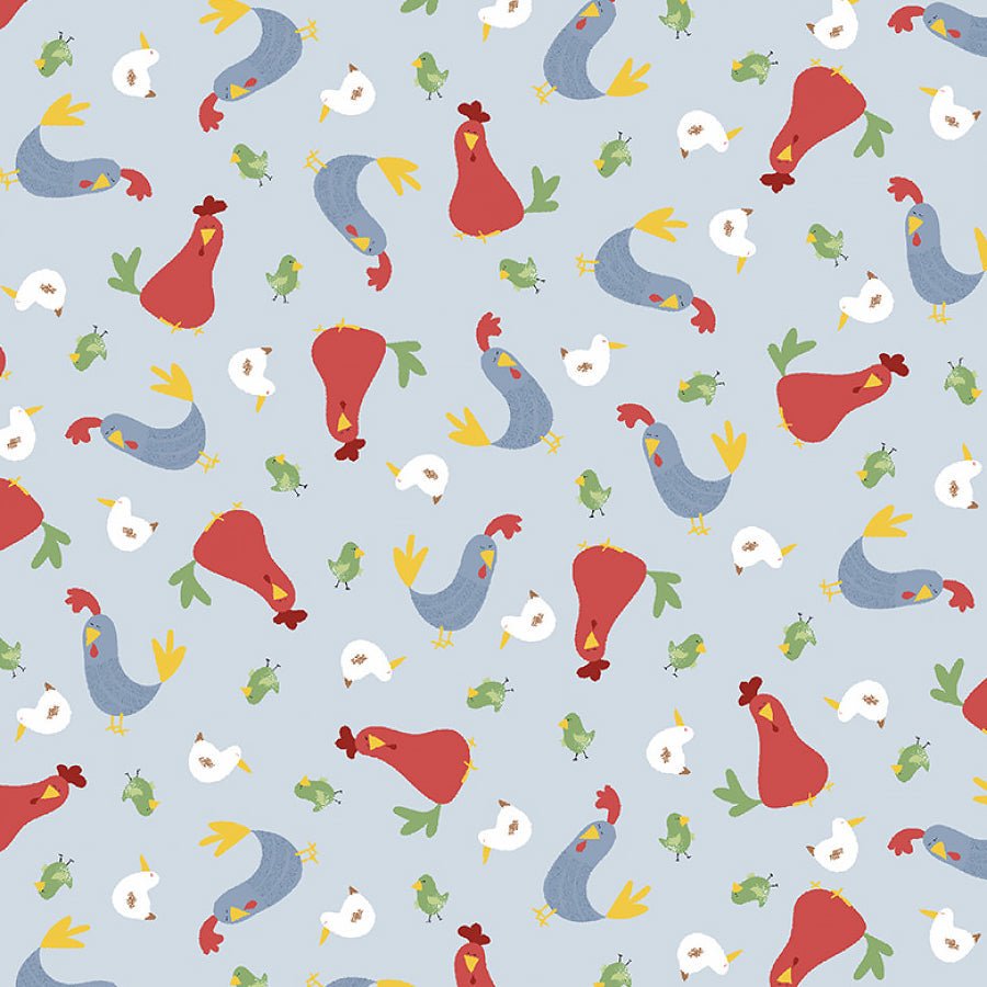 Studio E Farm - tastic Friends Tossed Roosters Blue 1 Yard Cut by Studio E