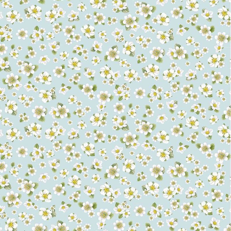 Timeless Treasures Berry Sweet Strawberry Blossoms Sky 1 Yard Cut - Timeless Treasures from Fort Worth Fabric Studio