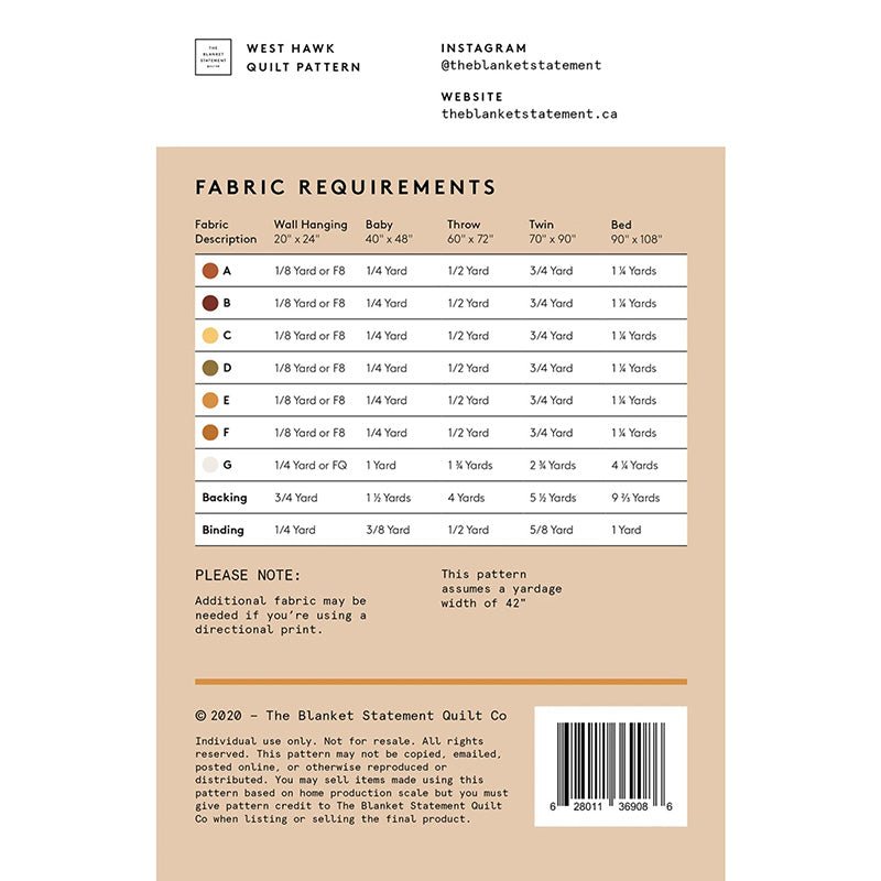 West Hawk Quilt Pattern by The Blanket Statement Quilt Co. - The Blanket Statement Quilt Co. from Fort Worth Fabric Studio