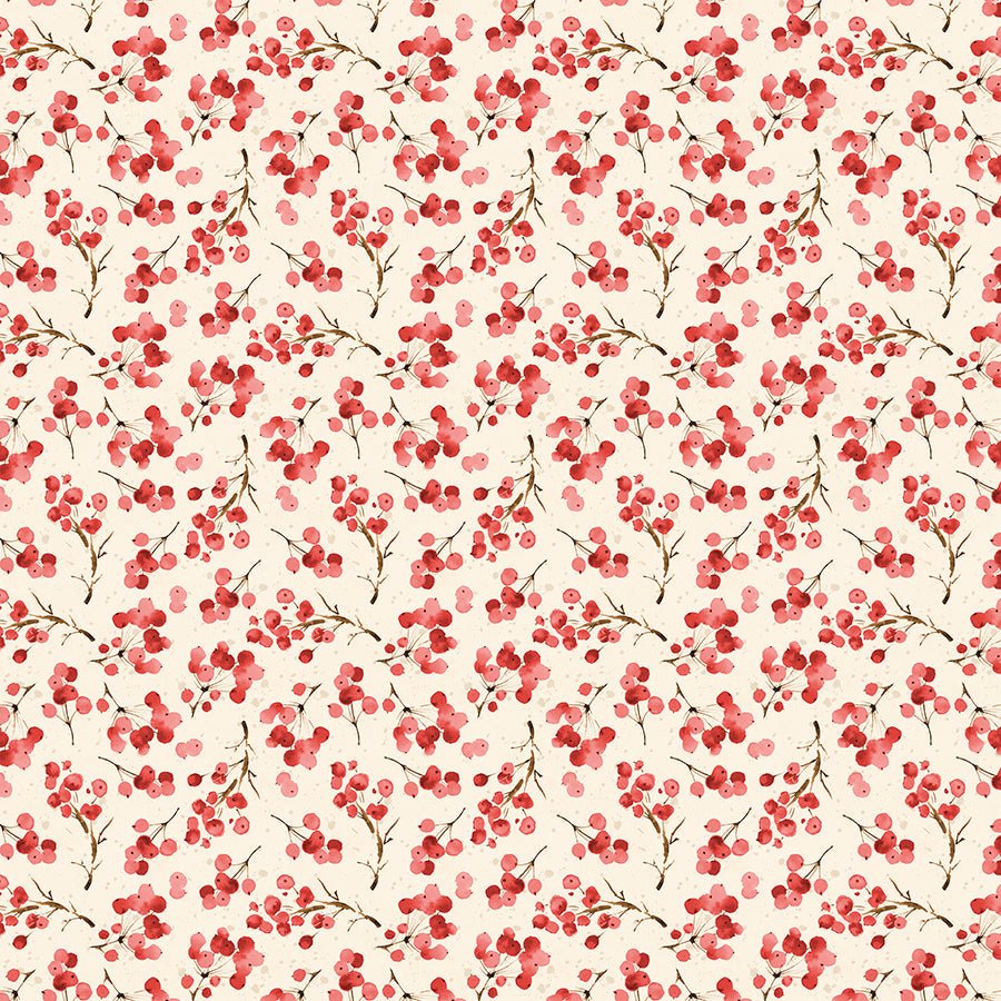 Wilmington Cardinal Celebration Berries Cream 1 Yard Cut by Wilmington Prints
