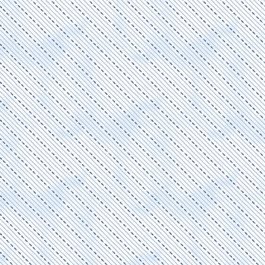 Wilmington Dreaming in Blue Dashed Stripes White 1 Yard Cut - Wilmington Prints from Fort Worth Fabric Studio