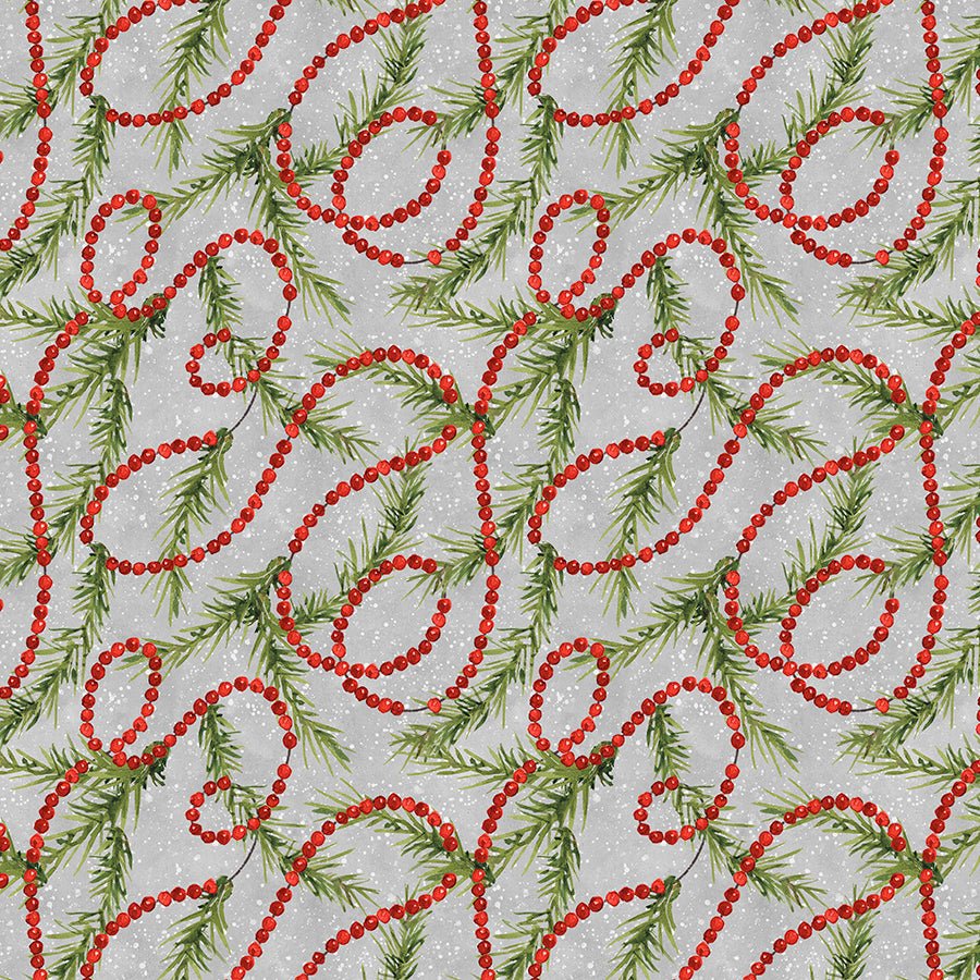 Wilmington Merry Gnome - ments Garland All Over Gray 1 Yard Cut by Wilmington Prints