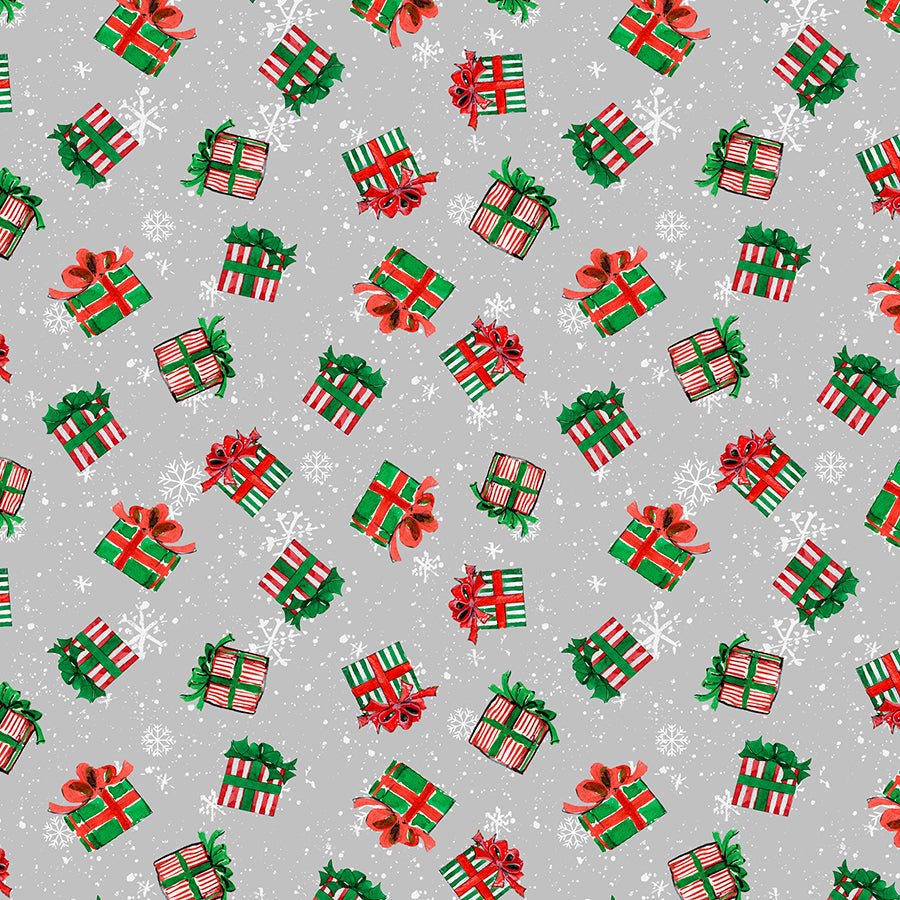 Wilmington Merry Gnome - ments Gift Toss Gray 1 Yard Cut by Wilmington Prints